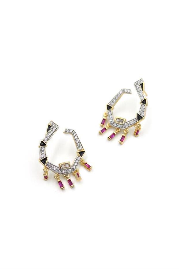 أقراط متدلية من الحجر - أحمر - 2