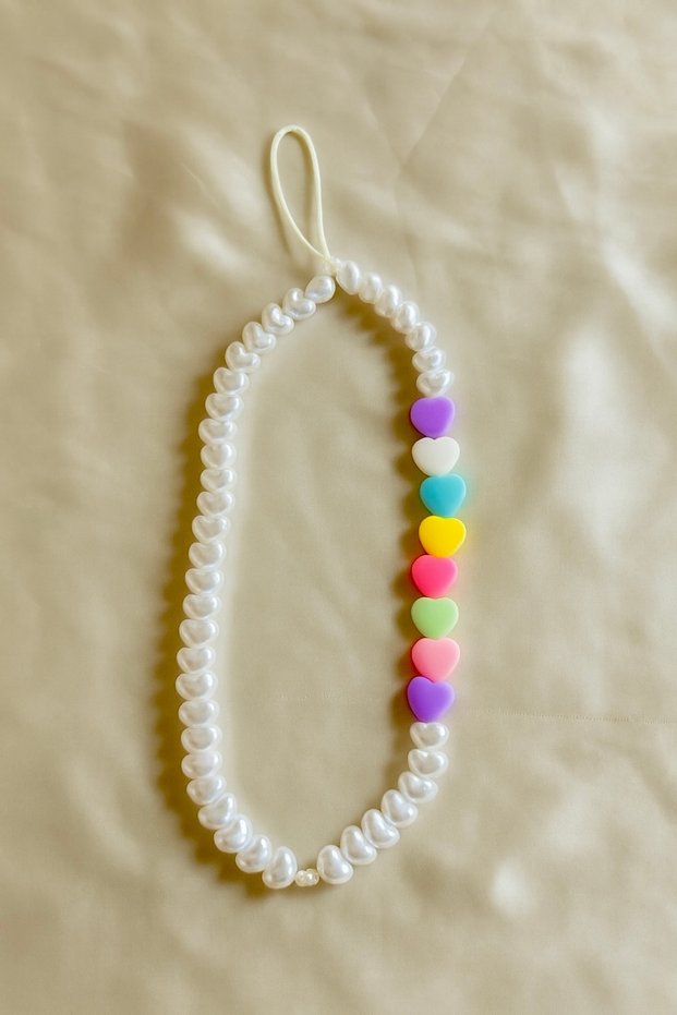 Pearl and Colorful Heart Detailed Phone Charm Phone Lanyard Bag Ornament