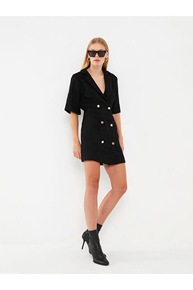 Jacket Collar Plain Short Sleeve Dress