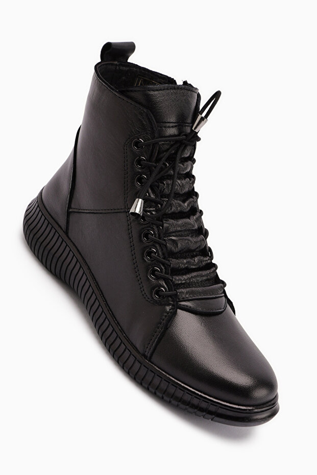 Jina Genuine Leather Black Lace-Up Women's Boots