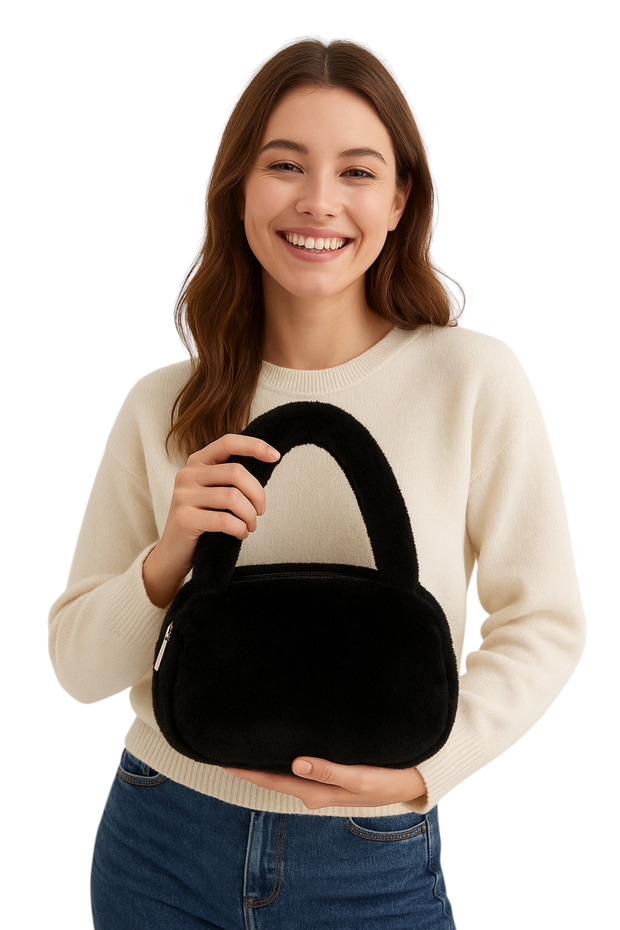 Kadın Siyah Peluş Askılı Çanta - 1