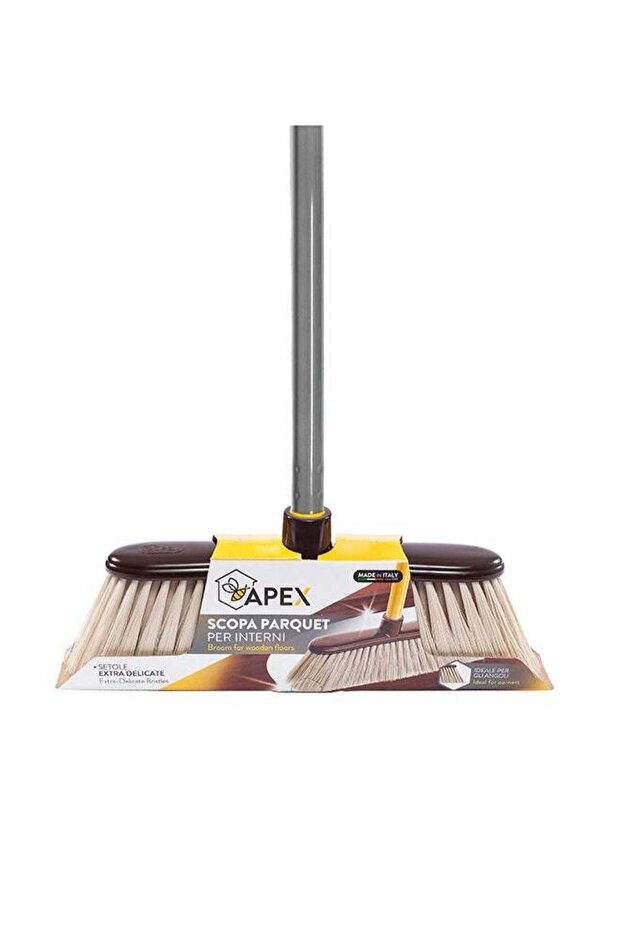 Broom for wooden floors & 3-parted handle