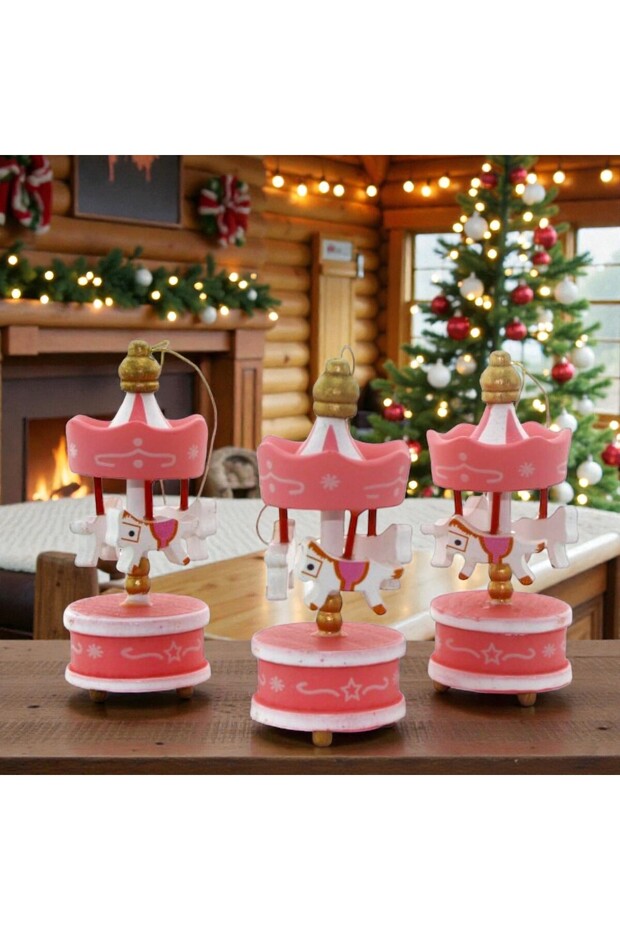 6 Pcs Vip Wooden Mini Pink Carousel Decorative Ornament Vip Christmas Gifts Christmas Tree Ornaments