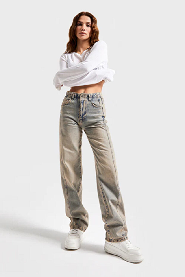 Its Basic Women's T.Kot Color Highrise Straight Fit 100% Cotton Denim