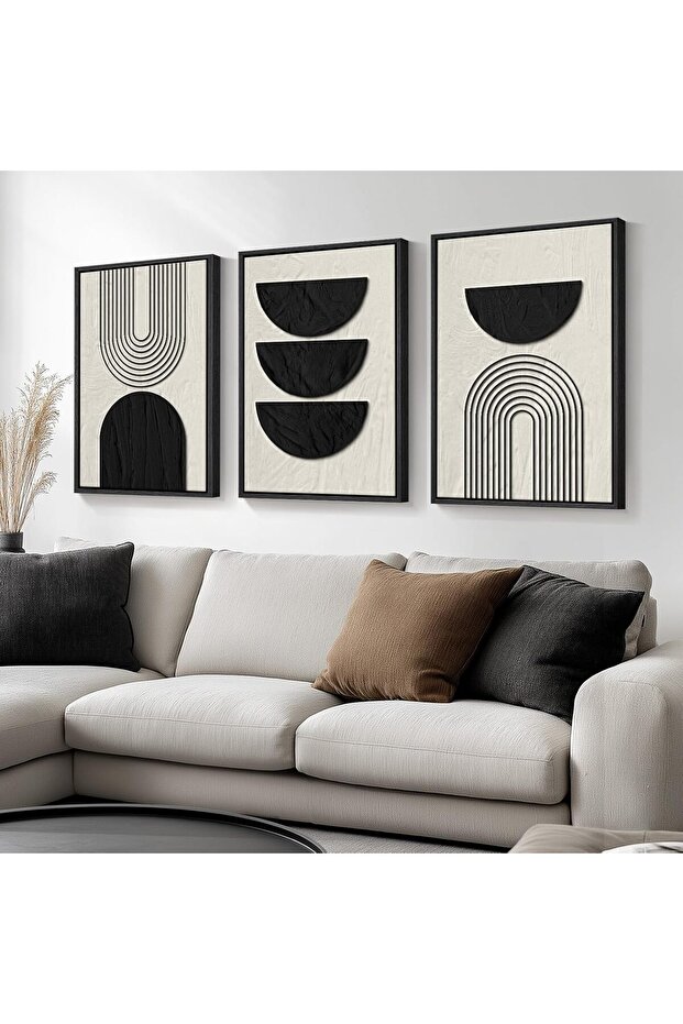 Signtouch Sage Green Botanical Geometric Wall Art 3-Piece Wooden Frame 30x40 cm