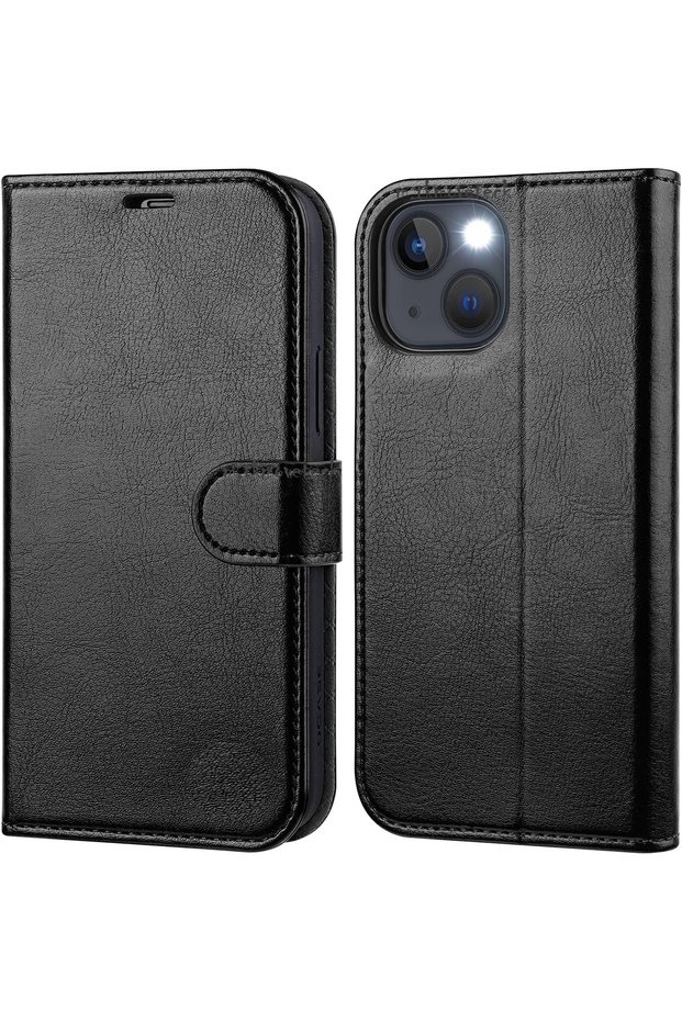 iPhone 13 - 14 Compatible Case 360 Full Coverage Leather Textured Cover Wallet Stand with Card Holder and Clasp