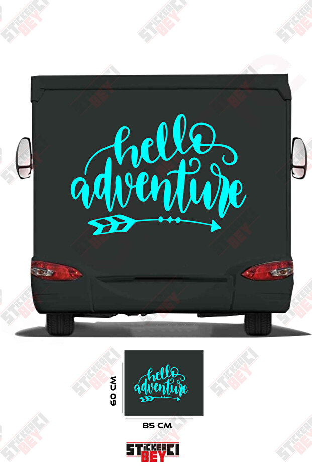 ملصق مطبوع عليه عبارة HELLO ADVANTURE بنمط السهم لتزيين الكرفانات