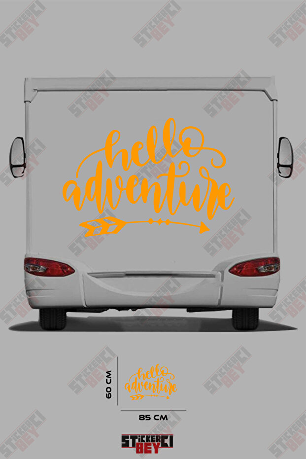 ملصق مطبوع عليه عبارة HELLO ADVANTURE بنمط السهم لتزيين الكرفانات