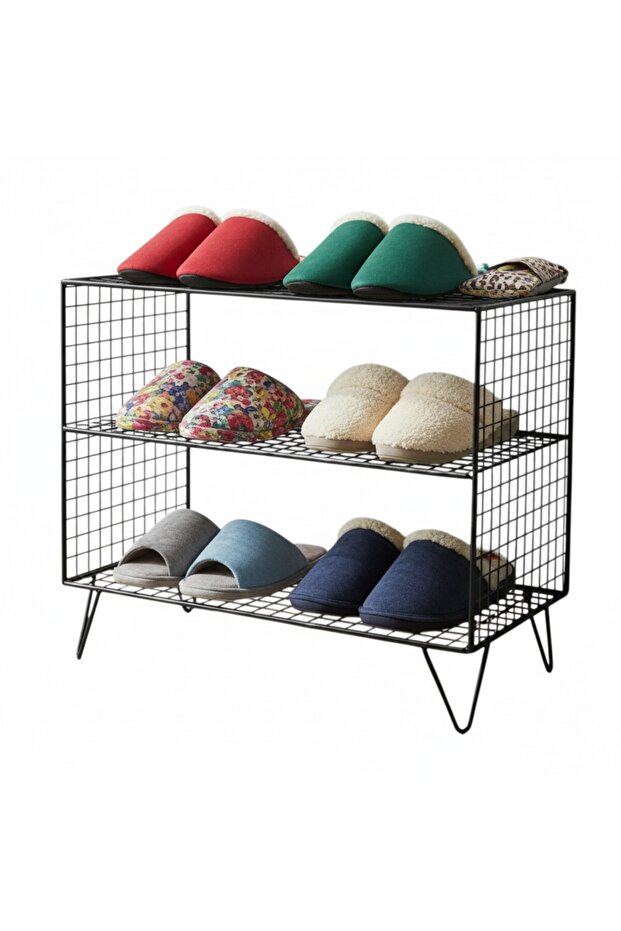 GO DEKOR YENİ 2 Gözlü Metal Tel Dekoratif Ayakkabılık/Terliklik 50x43 ...