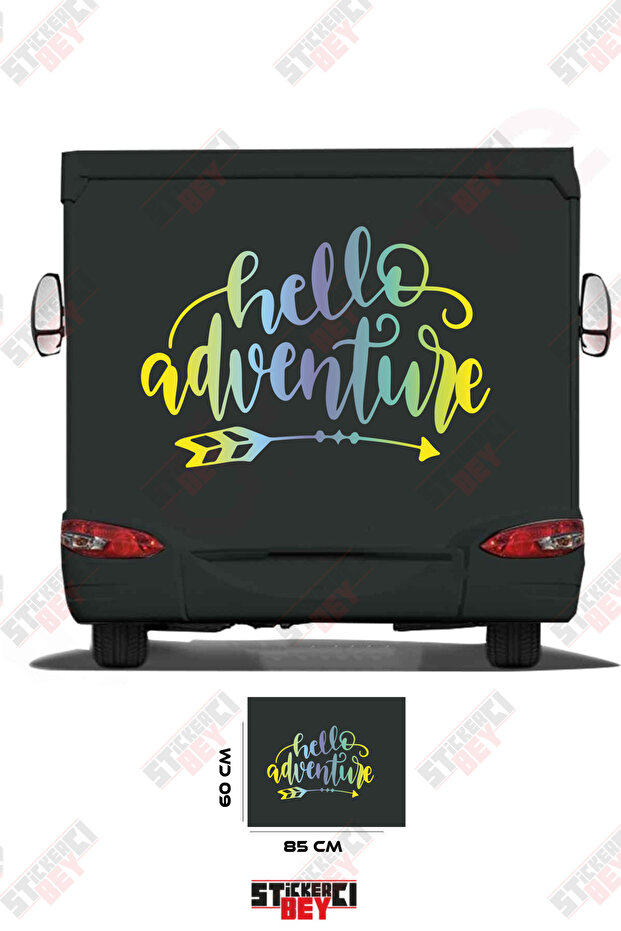 ملصق مطبوع عليه عبارة HELLO ADVANTURE بنمط السهم لتزيين الكرفانات