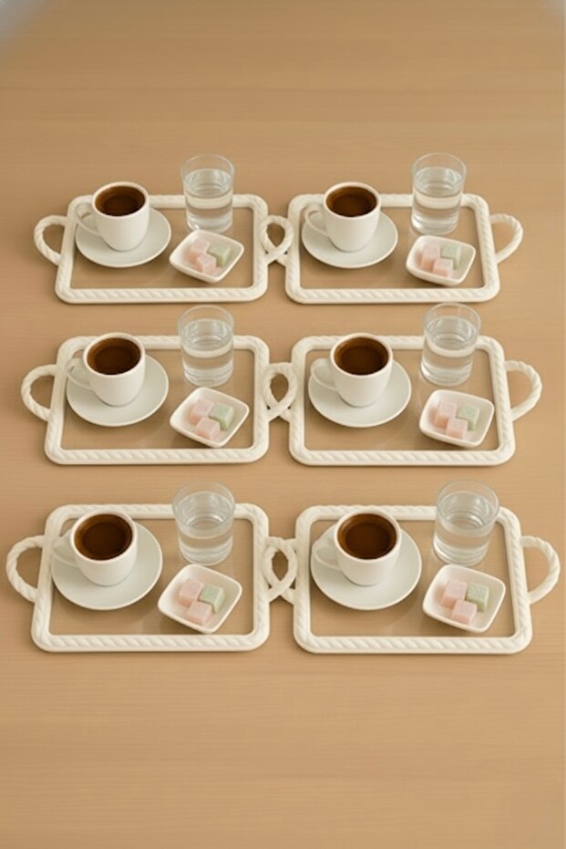 8-Piece Knitted Patterned Coffee Presentation Tray Rectangular Plastic White - 3