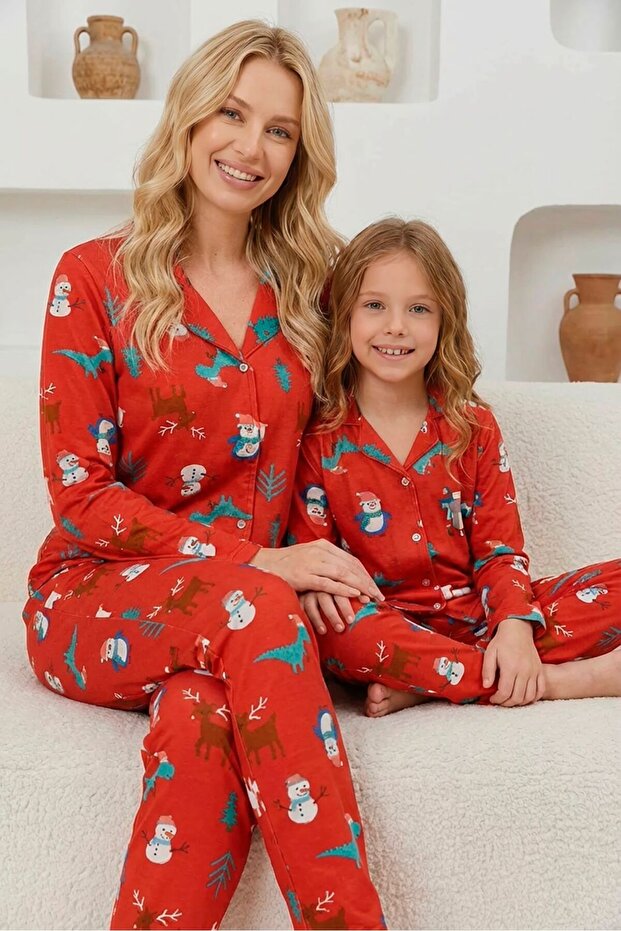Mother-Daughter Matching Combed Cotton Buttoned Pajama Set (Mother-Daughter Sold Separately.)