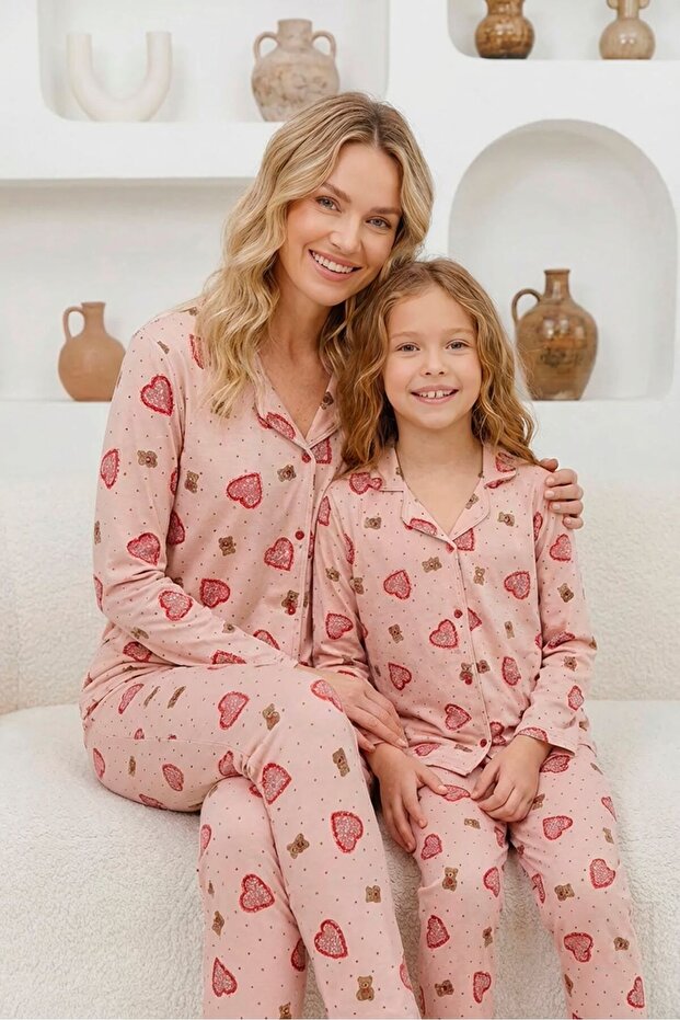 Mother-Daughter Matching Combed Cotton Buttoned Pajama Set (Mother-Daughter Sold Separately.)