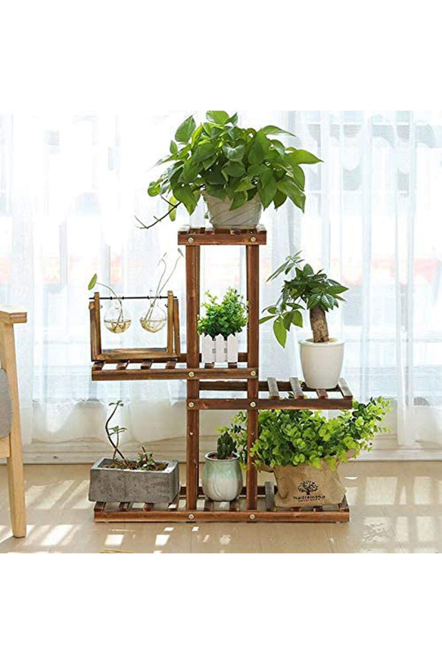 OneDcor Wood Plant Stand With 5 Shelves – Multi-Tier Floor Standing Rack For Indoor And Outdoor