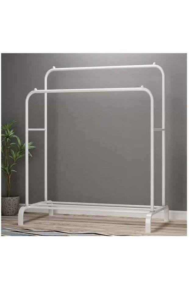 علاقة ملابس مزدوجة الصفوف، بيضاء - 3