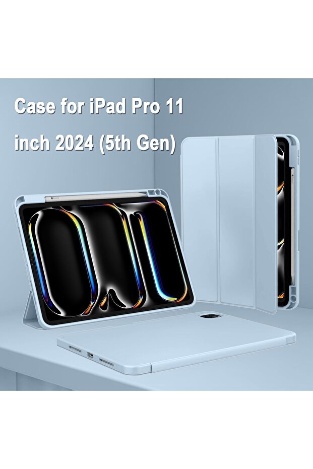 iPad Air 11 Case (2024) with USB-C Apple Pencil Holder, Trifold Stand — Sky Blue