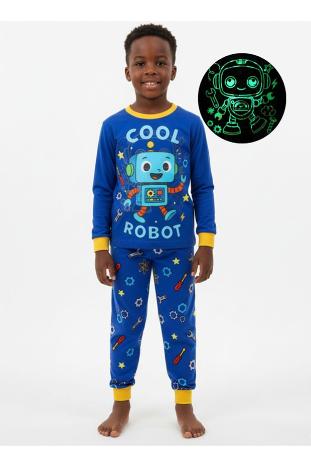 Cool Robot Print Boys glow in the dark Pajama Set