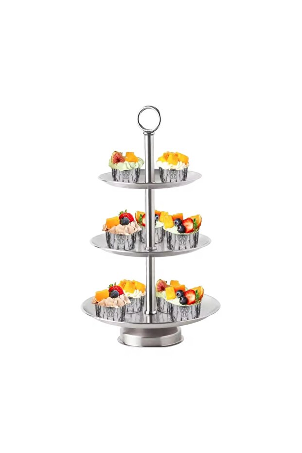 Soporte De Cupcakes De Metal Plateado De 3 مستويات، Soporte