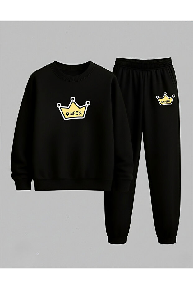 Girls' Sweatshirt - Tracksuit Set Crew Neck Queen Printed 3 Thread Ruched
