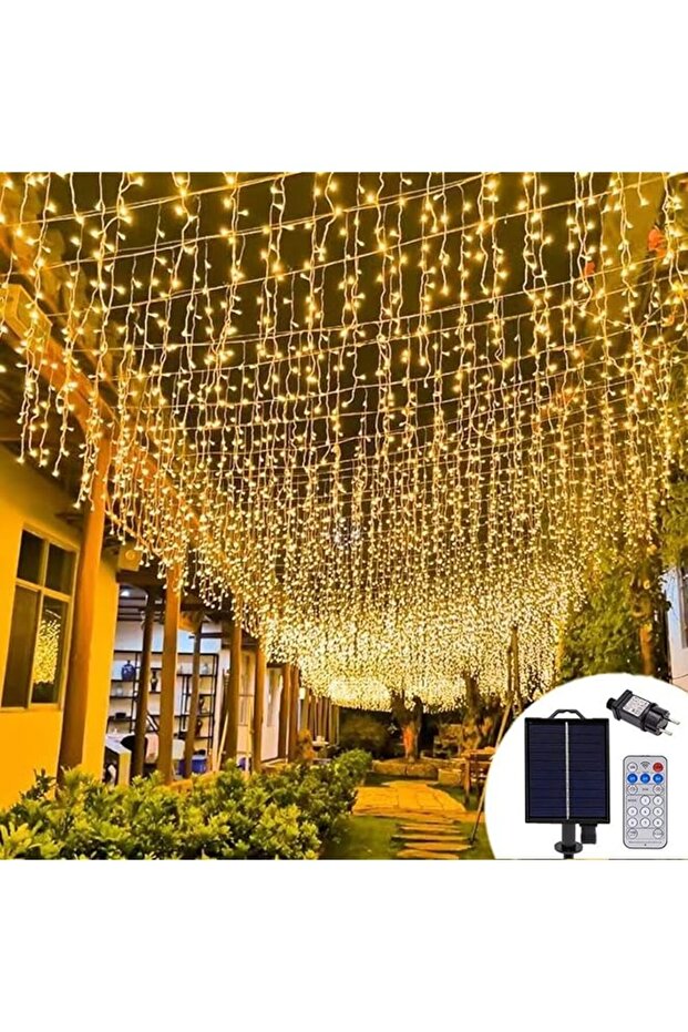 16.4ft 256 LED Solar Icicle Curtain String Lights (8 Modes)