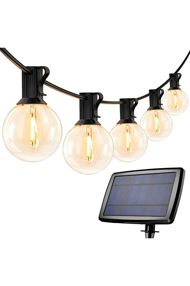 30Ft Solar G40 Outdoor String Lights with 25 Globe Clear Bulbs (Warm White)