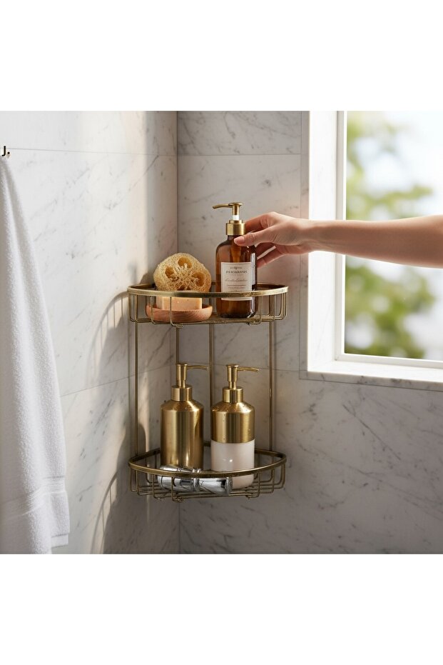 Antique Gold Bathroom Shampoo Holder Antique Gold Bathroom Shelf Brass Material Rustproof Antique