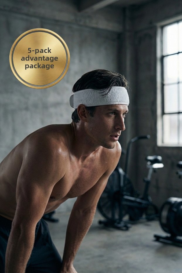 5-Pack Men's Sports Hair and Sweat Band - Adjustable Velcro Non-Slip Headband Football Fitness Tennis Gym