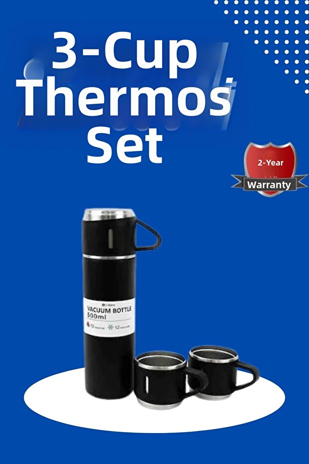 Thermos set 3-piece cup set heat resistant black stainless steel vacuum