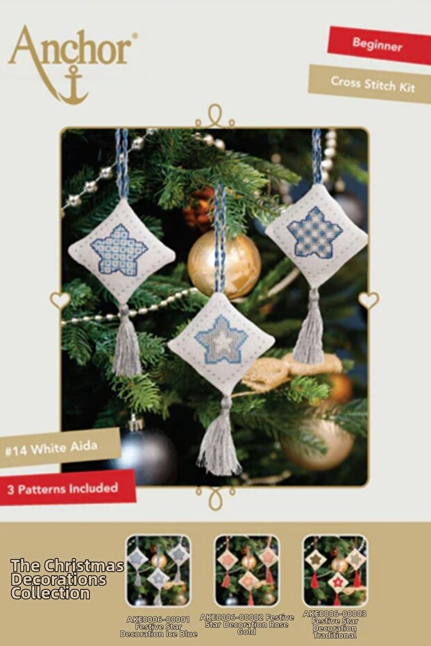 Christmas Collection Tree Decoration Tree Ornament Cross Stitch Embroidery Kit (Ice Blue Square)