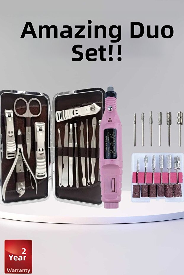 Preminium Electric Manicure Pedicure Set Double Set 12 Pieces Nail Care File Prosthetic Removal