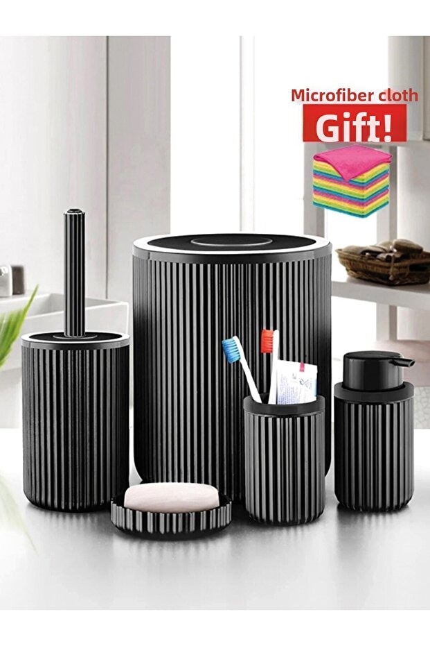 طقم حمام أسود أنيق وعملي مكون من 5 قطع، تصميم من الجيل الجديد