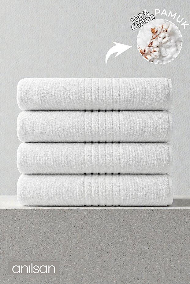 4-Piece Strip Bath Towel - 70X140 Cm, 475 Gr, 100% Cotton, Spa and Hotel Towel