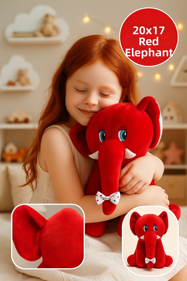 Red Elephant Plush Toy 20×17 cm – Children's Room Decor, Cute Baby Gift, Soft Plush Figure