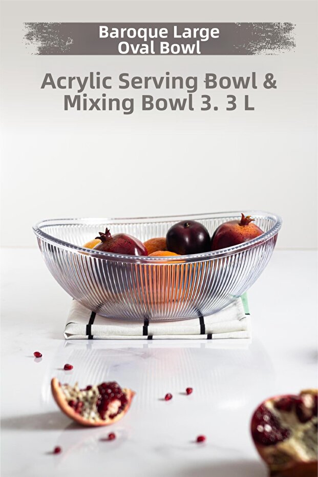 Acrylic Baroque Transparent Large Oval Fruit & Salad Bowl & Mixing Bowl / 3.3 Lt (Not Glass)