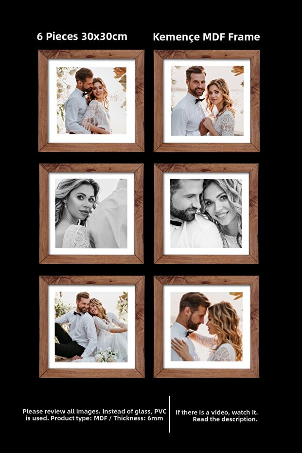 6 قطع إطار 30×30 - إطار من الخشب المضغوط - إطار صور - إطار مربع - مع بلاستيك PVC