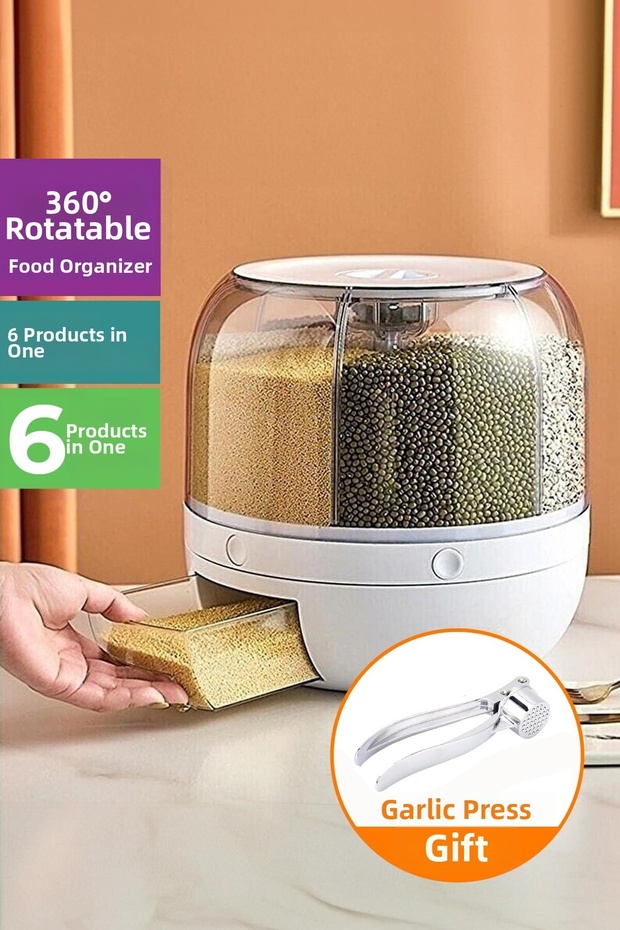 Multi-Purpose 360 ° Rotatable 6 Compartment Food and Dry Legumes Organizer Storage Container Legume Organizer
