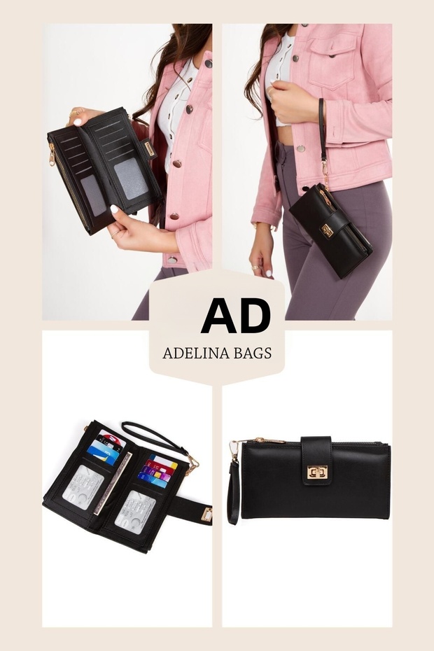 Női fekete Venesia papír érmekártyatartó rekesz, zárható csuklópántos portfóliós pénztárca - 5