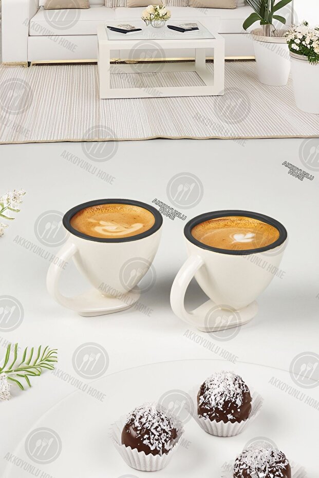 2-Piece Porcelain Coffee Cup Set with Self-Contained Saucer, Black Gilded