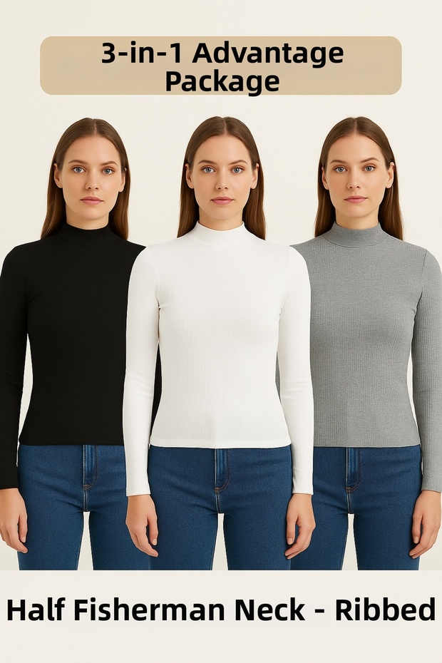 Women's Half Turtleneck Camisole Blouse 3 Pack Long Sleeve Basic Slim Fit