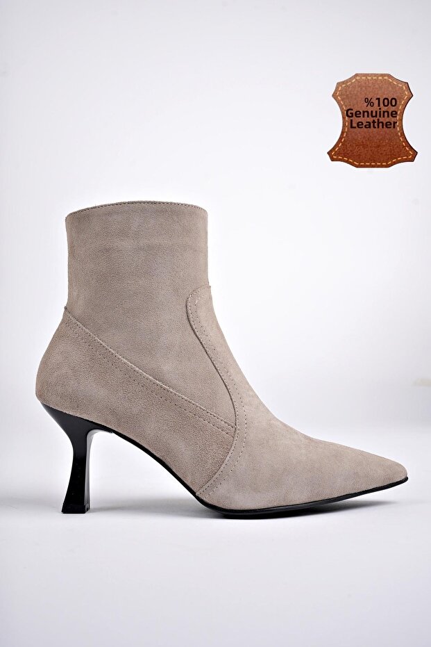 Natalie Guaranteed Genuine Leather Pointed Toe Zippered Thin Heeled Women's Boots