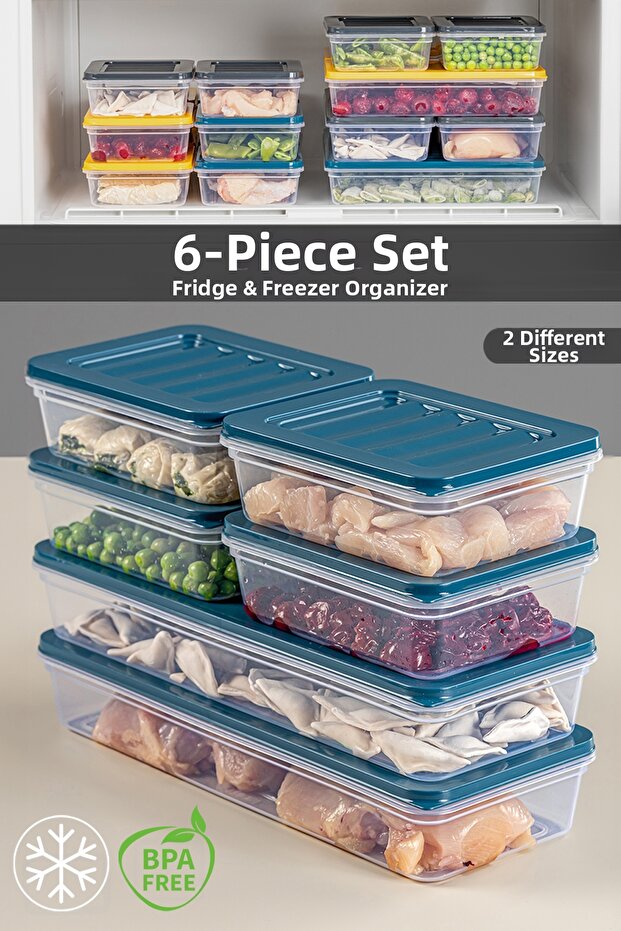 6-Piece Storage Container, Microwave Compatible Food Storage Container Petrol 2 X 1170 ml - 4 X 600 ml