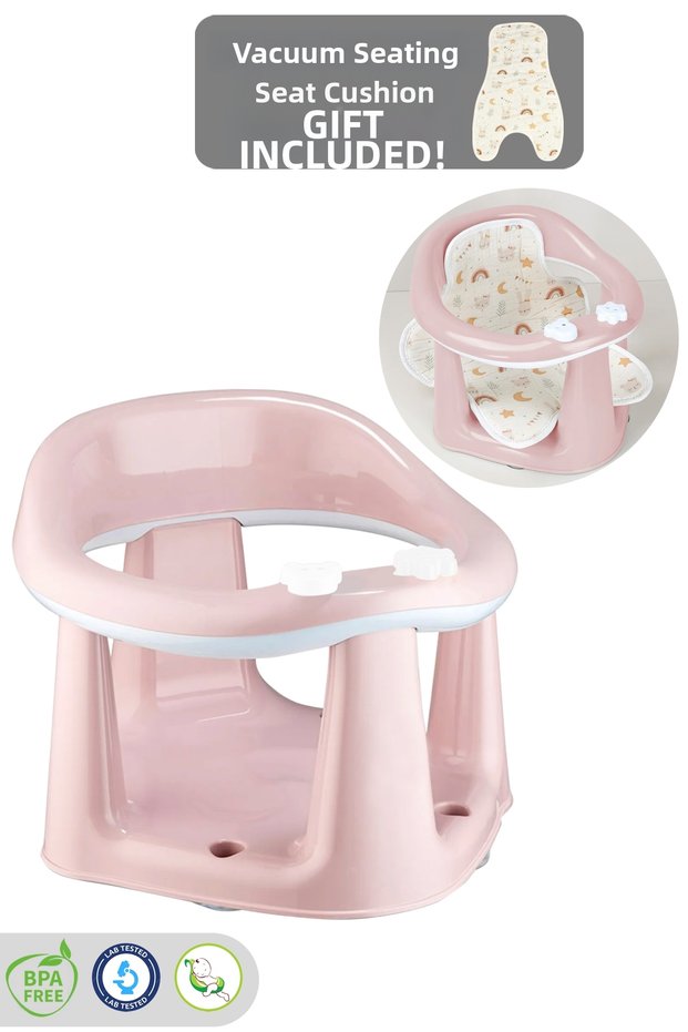 Vacuum Base Baby High Chair Seat with Toys, Bath Seat, Bottom Cover, Gift, Pink