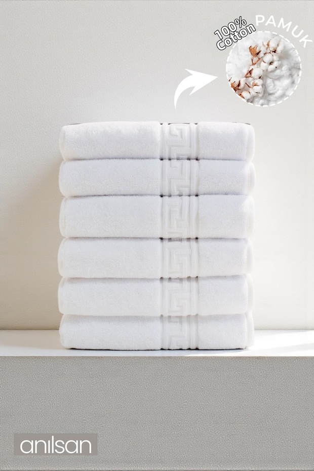 6 Pack White Greek Mini Hand, Face Towel 75Gr. - 30X50 Cm, 100% Cotton, Spa and Hotel Towel
