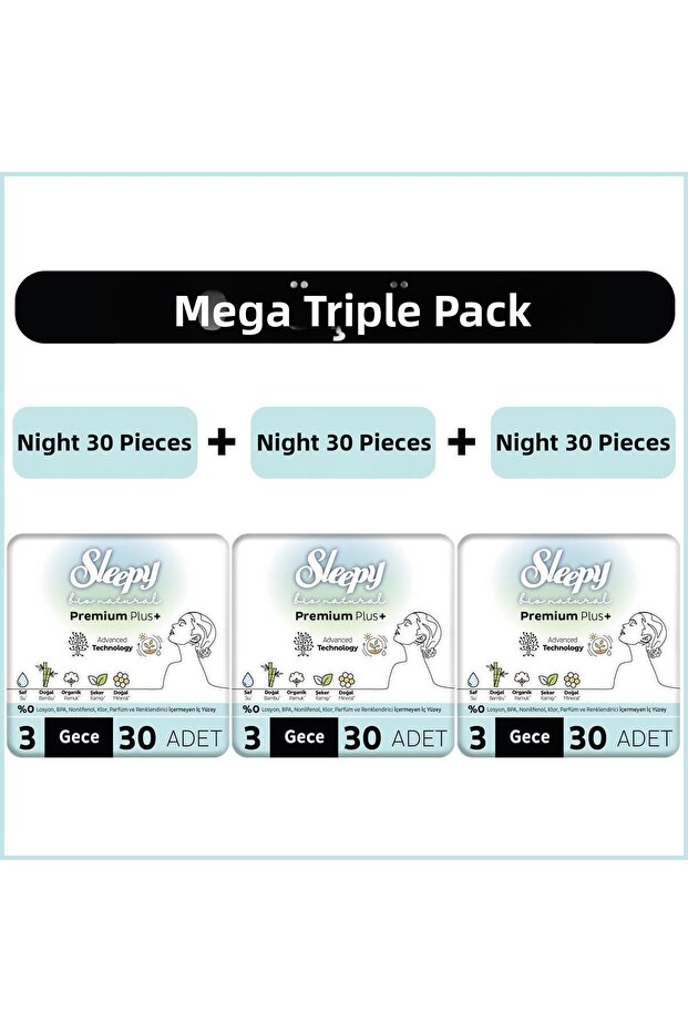 Bio natural premium plus hygienic pad mega pack night 30x3 (90 pieces)
