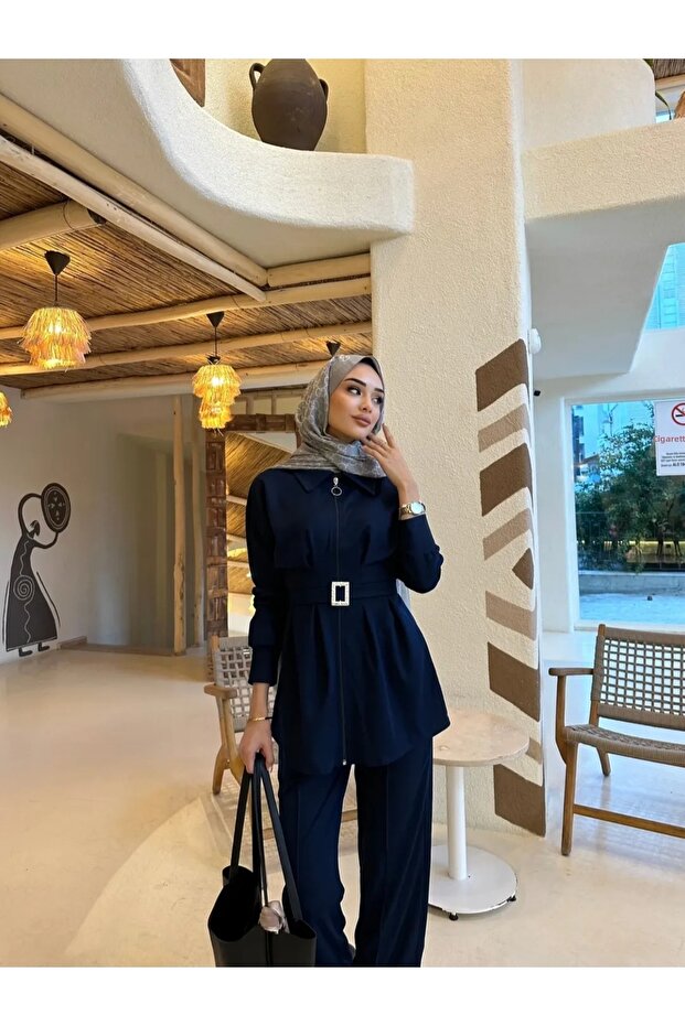 Lia Double Suit with Zipper Detail