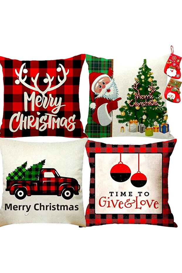 Christmas Themed New Year 4-Piece Pillow and Pillow Case Combination (MERRY CHRISTMAS)1664