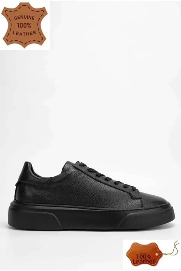 Orgen Sheos Genuine Leather Tommy Sneaker Trend Casual Shoes (Black Sole Black)