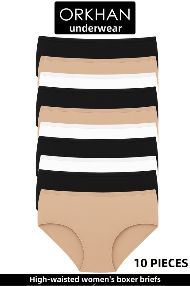 Women's Panties, High Waist Panties, Women's Cotton, Daily Bato, Soft Fabric, Kilot, Slip, Combed Cotton 10 Pcs