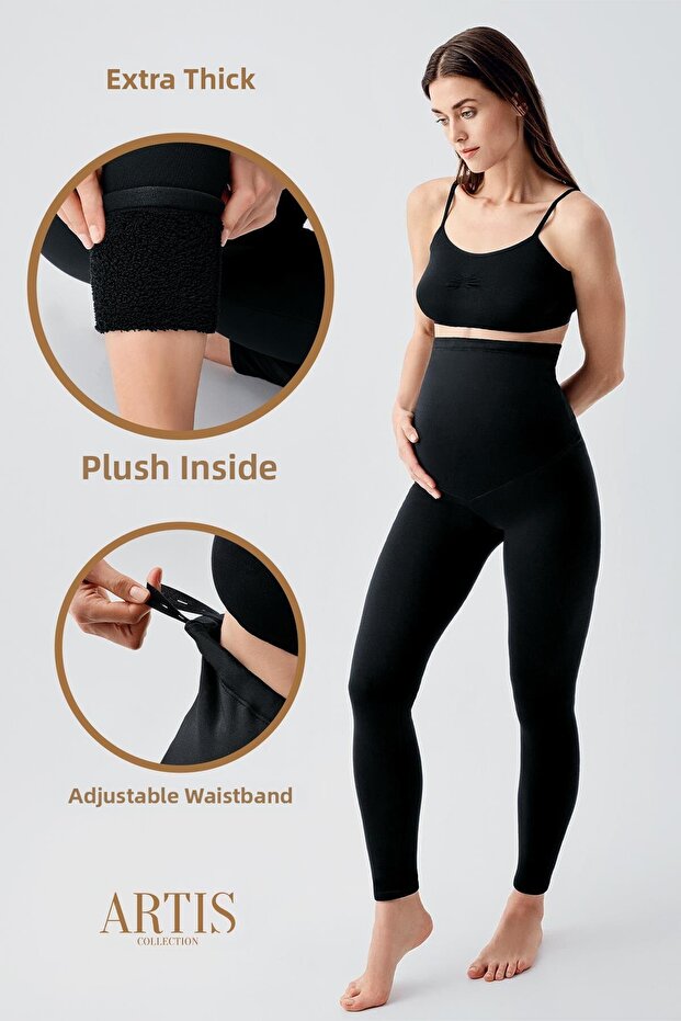 Extra vastag és rugalmas téli termál kismama leggings - belül plüss és állítható derék - 1