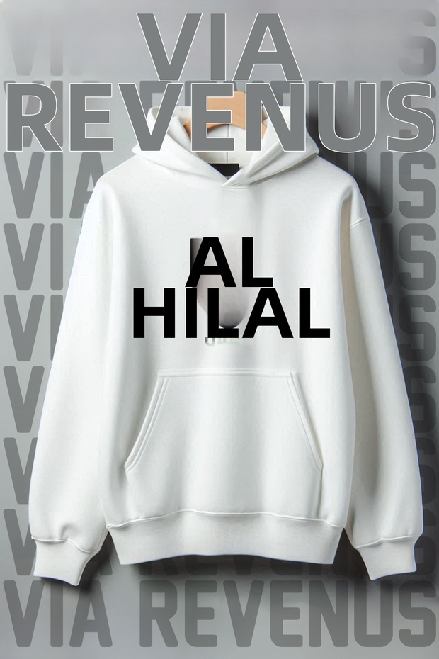 Al Crescent Printed Kangaroo Pocket 3 Thread Ribbed Wide Fit Hooded Sweatshirt